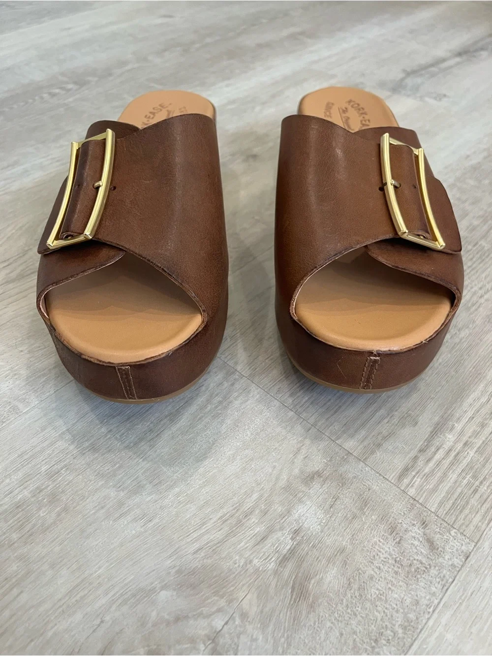 Kork-Ease York Brown Leather Platform Slide Sandals 9 New NWOB Comfort Modern